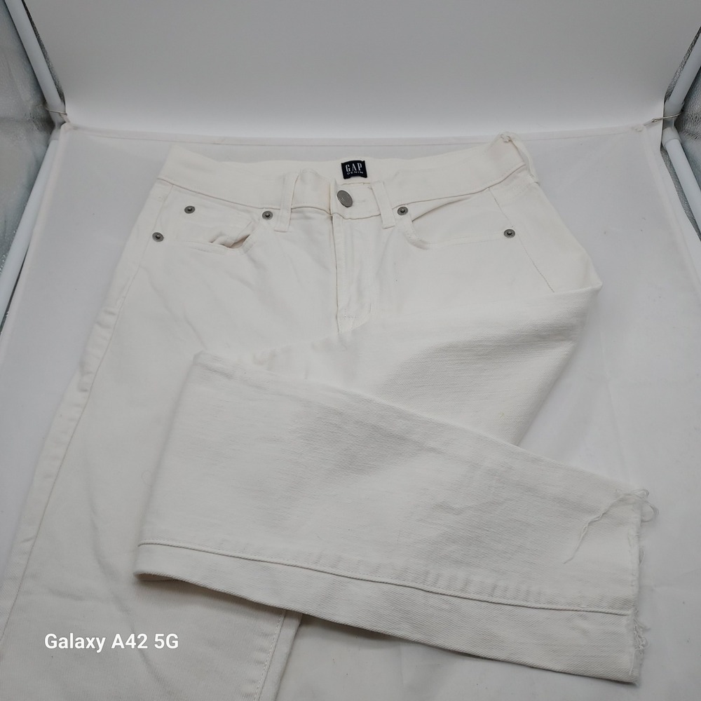 Gap Denim True Skinny Ankle Jeans White Raw Hem Stretch 440754-00 Womens 28